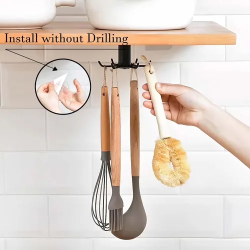 Vista 3 de 2 ganchos para debajo del gabinete para utensilios de cocina, ganchos giratorios de 360°, estante adhesivo de almacenamiento de cocina que ahorra