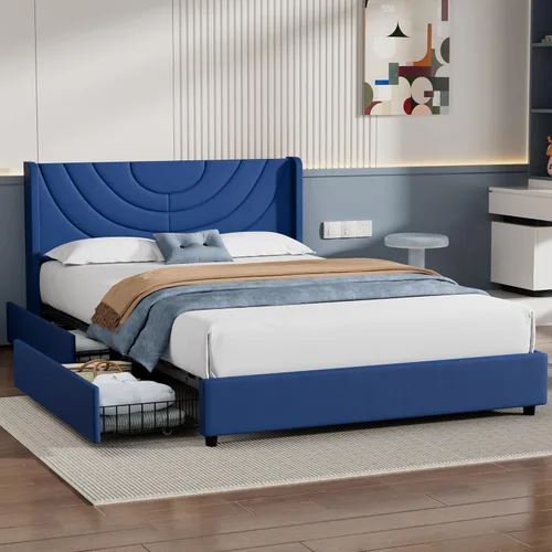 Vista 17 de VECELO Marco de Cama Tamaño Twin Plataforma Tapizada con Cabecera de Tela Ondulada/Soporte de Listones de Madera/No Necesita Somier/Base de Colchón