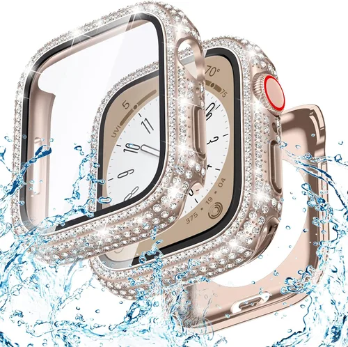 Vista 15 de Goton Funda de 40 mm impermeable con brillo para Apple Watch, protector de pantalla SE 3/2/1, Serie 6/5/4 de 40 mm, parachoques frontal de PC