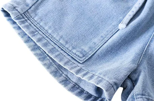 Vista 5 de Pantalones cortos de mezclilla elásticos de cintura alta con cordón para niña