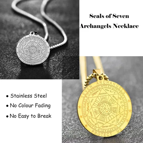 Vista 5 de FLYUN Seal of The 7 Arcángeles Collar con colgante para hombre, collar de protección de siete arcángeles para hombres, joyería de amuleto