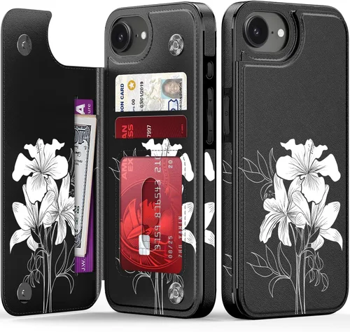 Vista 327 de LETO para iPhone 15 Pro Funda tipo cartera - Tapa tipo folio con patada - Diseños de moda - Tarjetero - Funda protectora para mujeres y niñas - 6.1