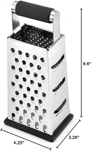 Vista 2 de Rallador vertical de acero inoxidable de cuatro lados en caja para pepinos, zanahorias y queso, rallador, melón, cepillado, papa, cepilladora, mango