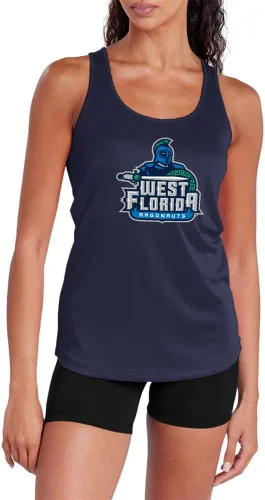 Vista 226 de Camiseta deportiva sin mangas oficial de NCAA Collegiate para mujer, con espalda cruzada, colección con logotipo primario