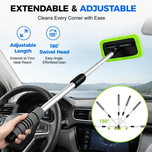 Vista 2 de XINDELL Herramienta de limpieza de parabrisas para automóvil, limpiador de ventanas con mango extensible con almohadillas de microfibra