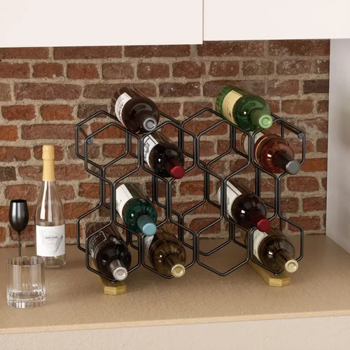 Vista 6 de Buruis Estante de vino para encimera, soporte para vino de 14 botellas con Negro