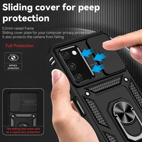Vista 4 de Funda para Galaxy A03S, con protectores de pantalla y funda para cámara, [grado militar] de 16 pies. Funda a prueba de caídas con soporte magnético