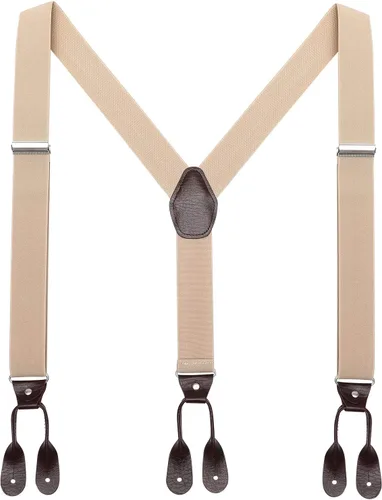 Vista 27 de AWAYTR Tirantes de botón marrón para hombre, tirantes elásticos ajustables en forma de Y