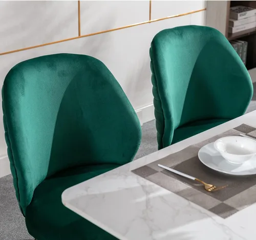 Vista 4 de Juego de 2 sillas de comedor tapizadas, modernas de terciopelo de mediados de siglo con respaldo de ala y patas de metal dorado, cómoda silla