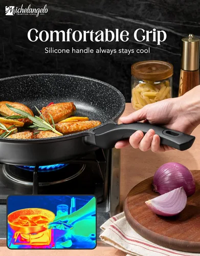 Vista 4 de MICHELANGELO Sartén antiadherente – Sartén pequeña antiadherente de 8 pulgadas con mango de silicona Fácil de limpiar, compatible con todas