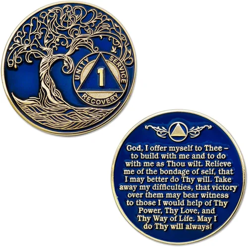 Vista 3 de 1 año AA Medallion Twisted Tree of Life Gold Plated AA Recovery Chip - Azul translúcido