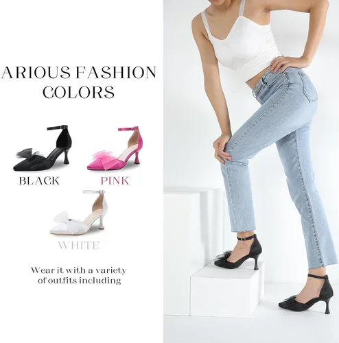 Vista 7 de LIURUIJIA Zapatos de tacón bajo con tiras cerradas para mujer, con puntera puntiaguda, lazos de malla, correa para el tobillo, vestido sexy D'Orsay