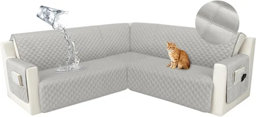 Vista 11 de HDCAXKJ Funda seccional de esquina impermeable para sofá de terciopelo en forma de L, fundas para sofá para mascotas, perros, suaves, resistentes