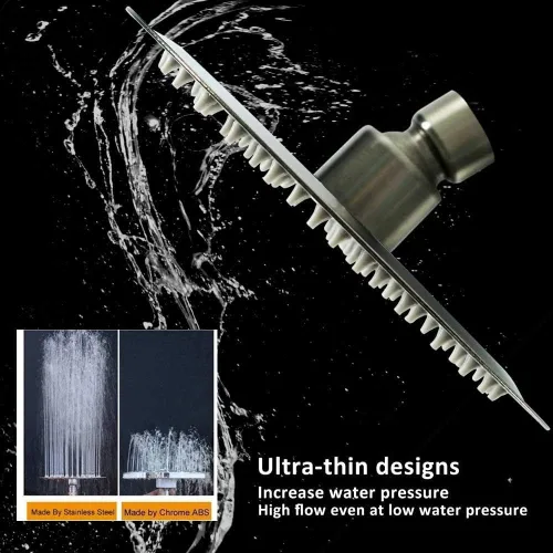 Vista 4 de NearMoon Cabezal de ducha de lluvia, diseño ultrafino - aumento de presión, experiencia impresionante, cabezal de lluvia de acero inoxidable de alto