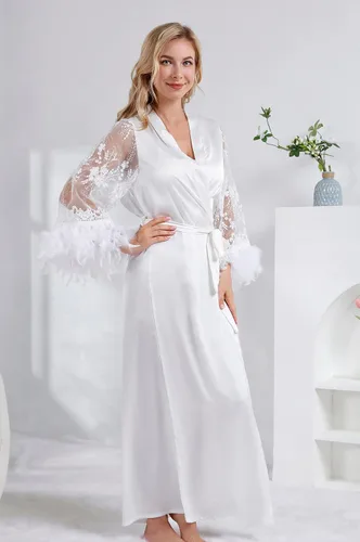 Vista 4 de Bata larga de tul de satén para mujer, sesión de fotos de maternidad, bata de baño tipo kimono