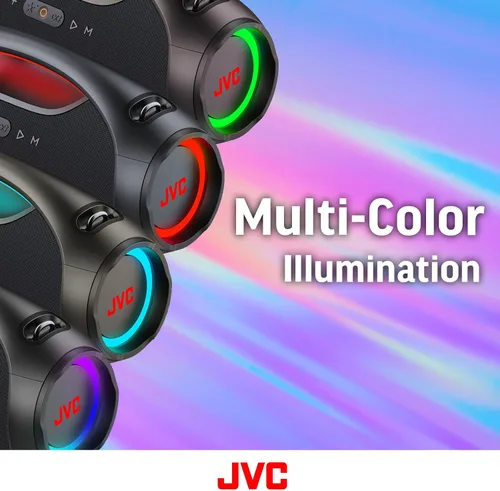 Vista 4 de JVC Altavoz Bluetooth inalámbrico portátil - 120W con doble woofer de graves profundos, iluminación RGB, Boombox para interior/exterior, Bluetooth