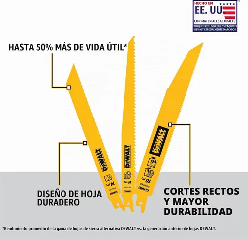 Vista 2 de DEWALT Hojas de sierra recíproca, bimetálicas, juego de 6 piezas (DW4896)