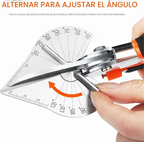 Vista 3 de Tijeras de inglete, tijeras multifuncionales de canalización para corte angular de molduras y acabados, ajustables de 45 a 135 grados, herramientas