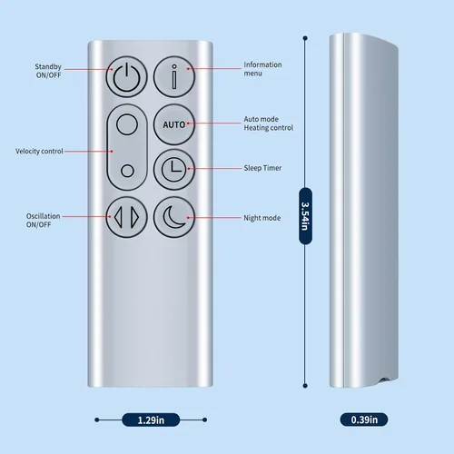 Vista 9 de RETROSUN Mando a Distancia de Repuesto para Dyson TP05 PH01 TP4A Hot+Cool Tower Fan & Purificador de Aire - Plata (sin magnético)