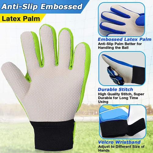 Vista 3 de Jalunth Guantes de Portero de Fútbol para Niños y Jóvenes, Guantes de Guardameta Jugador de Campo para Niños y Niñas, Palma de Látex Antideslizante