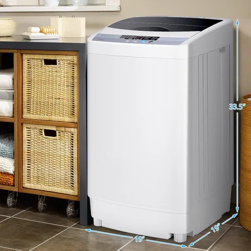 Vista 6 de COSTWAY Lavadora portátil, capacidad de 12 libras, lavadora completamente automática con 10 programas de lavado, pantalla LED, 8 niveles de agua