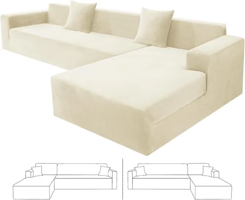 Vista 11 de ZNSAYOTX Fundas para sofá modular de terciopelo suave, fundas de felpa de lujo con parte inferior elástica para sofá modular en forma de L, 2