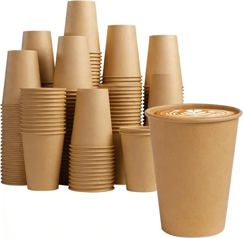 Vista 12 de Lamosi 200 paquete de tazas de papel kraft de 10 onzas, tazas de café de papel desechables marrones, tazas sin blanquear para bebidas