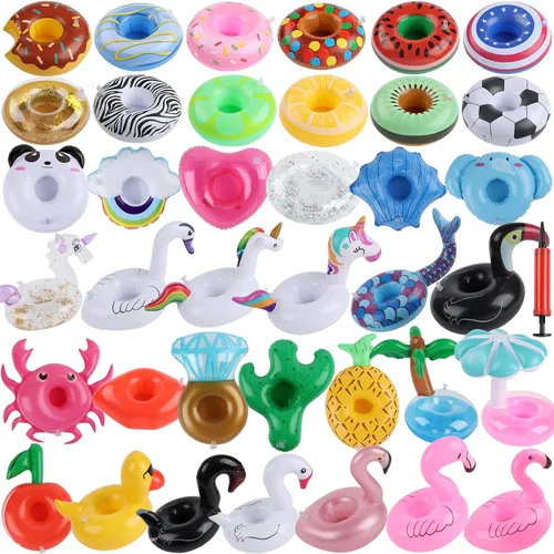 Vista 9 de Kleeblatt Flotadores de bebidas para piscina, soportes inflables para bebidas de rosquilla, soportes flotantes para bebidas para fiesta en la piscina