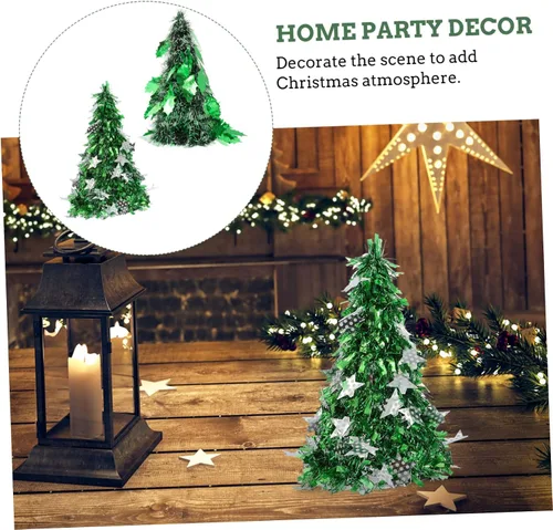 Vista 9 de Lindo mini árbol de Navidad modelo 2pcs árbol de oropel para decoración del hogar adorno de mesa