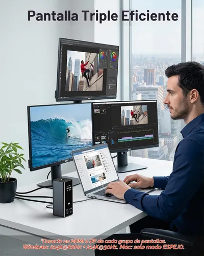 Vista 3 de Estación de acoplamiento para portátil Selore 3 monitores Triple 4K Display