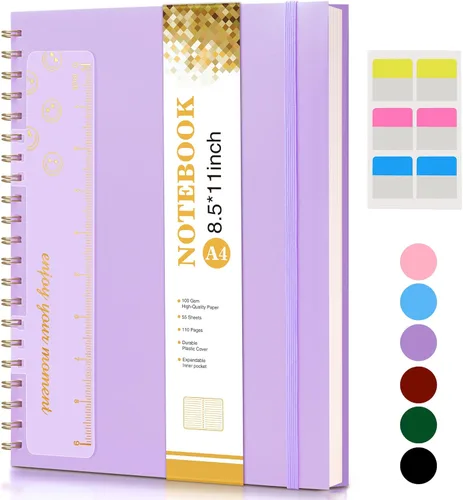 Vista 14 de Cuaderno de espiral de 8.5 x 11 pulgadas, cuadernos grandes A4 para mujeres y hombres, diario rayado universitario, papel de 3.53 oz/m², diarios