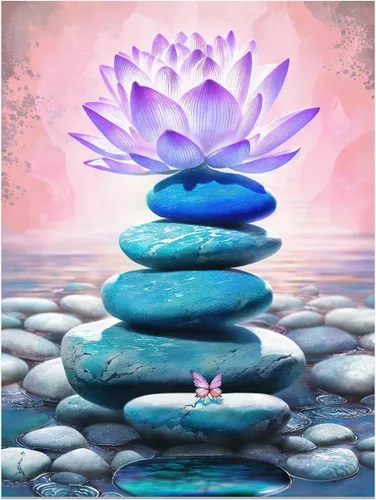 Vista 2 de CCWACPP Lienzo Zen para pared, piedra de spa y loto morado, impresiones de arte de meditación zen, yoga, sala espiritual, spa, decoración del hogar