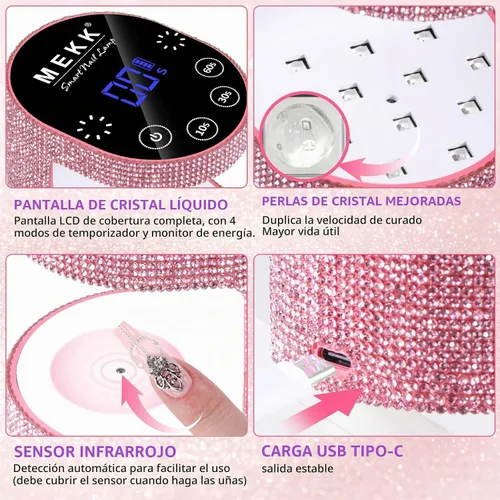 Vista 3 de MEKK 24W inalámbrico mini UV LED Flash Cure lámpara de uñas, luz UV para Diamantes de imitación de color rosa.