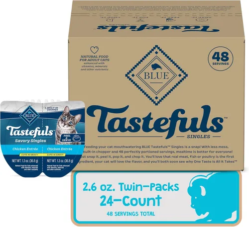 Vista 3 de Blue Buffalo Tastefuls Chicken Savory Singles, 2.6 onzas, 24 unidades Cortes en salsa, pollo real primero, bandejas de paquete doble