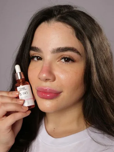 Vista 6 de Geo Facial - Suero 5 en 1 - Suero facial con ácido hialurónico, vitamina E, vitamina C, colágeno, niacinamida evitar acné, manchas oscuras, tono