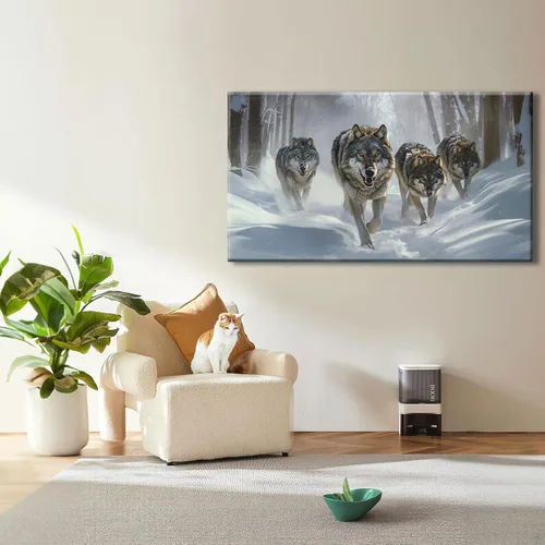 Vista 3 de YONICA Lienzo decorativo para pared, diseño de lobos corriendo en la nieve, mirando a lo lejos, alta definición, giclée, listo para colgar, adecuado