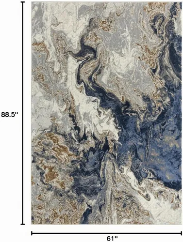 Vista 2 de LUXE WEAVERS Alfombra de Área Abstracta de Remolinos de Mármol, Azul 5x7