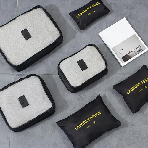 Vista 8 de Cubos de Embalaje Juego de 6 Organizadores de Equipaje para Accesorios de Viaje Organizadores de Maleta Esenciales de Viaje, Negro