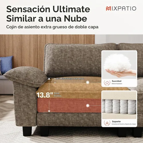 Vista 5 de MIXPATIO - Sofá seccional en forma de U de 123 pulgadas con cojines tipo nube, juego de sofá modular de asiento profundo con 5 asientos y 2 Gris