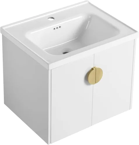 Vista 10 de LKTART Vanidad flotante de baño de 24 pulgadas con puertas de cierre suave y fregadero de cerámica para baño pequeño, color negro