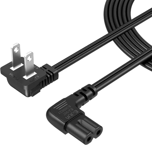 Vista 10 de CableCreation Cable de alimentación angular no polarizado de 2 ranuras en ángulo de 18 AWG (IEC320 C7 a Nema 1-15P), 3.0 ft / negro