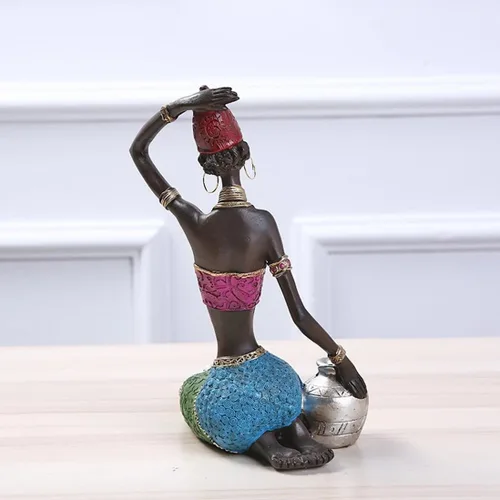 Vista 3 de Decoración para el hogar Resina África Lady Escultura Figuras de personaje Moda Adornos de escritorio Arte moderno Estatua de resina africana