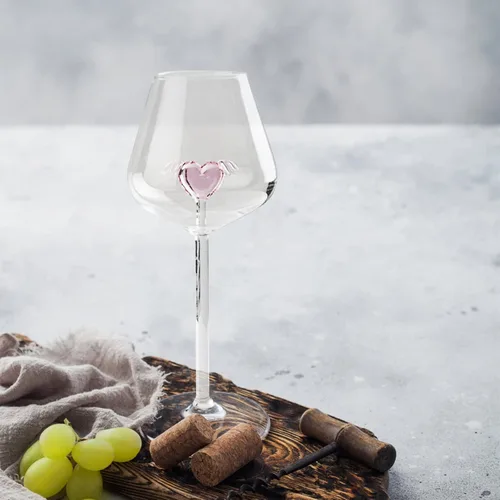 Vista 3 de Juego de 2 copas de copa de vino tinto con corazón rosa, juego de copas de cóctel para boda, copas de champán creativas para boda, aniversario