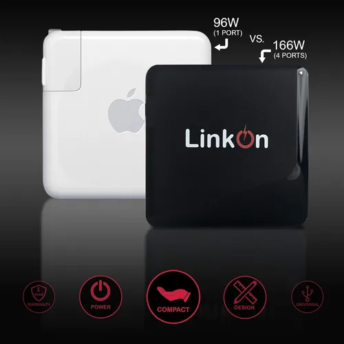 Vista 3 de LinkOn Ganius - Cargador de pared de 166 W (certificado de 136 W) GaN Tech 100 W USB-C PD3.0 PPS y 18 W USB-A QC4.0+ compatible con MacBook Dell HP