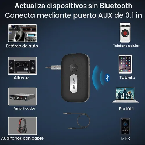 Vista 4 de SIMOLIO - Receptor Bluetooth para coche con AUX, llamadas manos libres y control de volumen