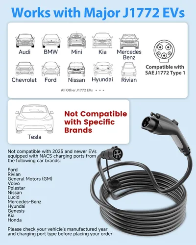 Vista 2 de Cable de extensión de cargador EV, cable de extensión J1772 de 40 amperios de 21 pies compatible con cargadores de vehículos eléctricos SAE J1772