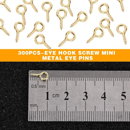 Vista 3 de 300 mini alfileres y ganchos para hacer joyas, cierres y tornillos en tono dorado