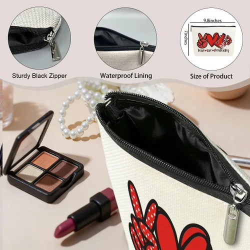 Vista 2 de jeilink Divertida bolsa de maquillaje de amor de paz para fútbol, voleibol, animadora, bolsa de aseo de viaje para mujeres, amigos, amantes