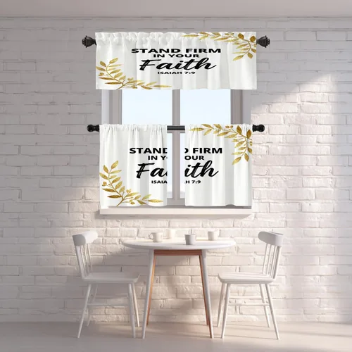 Vista 7 de Shrahala Cortinas blancas S inspiradoras para ventanas de cocina, cortinas negras con palabras cristianas para cafetería, cortinas opacas