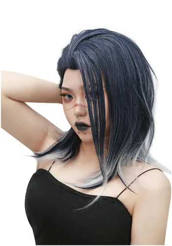 Vista 6 de C-ZOFEK Game Valorant - Peluca de cosplay de color negro plateado largo para mujer Halloween